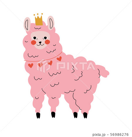 Cute Pink Llama, Adorable Alpaca Animal Character in Golden Crown Vector Illustration Cute Pink Llama, Adorable Alpaca Animal Character in Golden Crown Vector Illustration 56986276