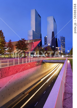 Dynamic cityscape of Rotterdam at twilight Dynamic cityscape of Rotterdam at twilight 56986368
