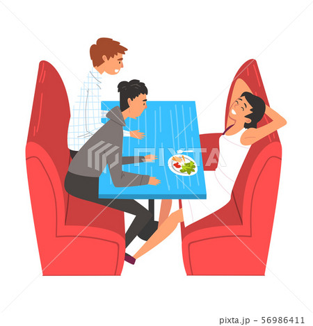 Teenager Boys Eating and Talking in Food Court in Shopping Mall Vector Illustration Teenager Boys Eating and Talking in Food Court in Shopping Mall Vector Illustration 56986411
