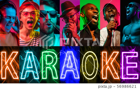 African-american and caucasian jazz musicians singing a song African-american and caucasian jazz musicians singing a song 56986621