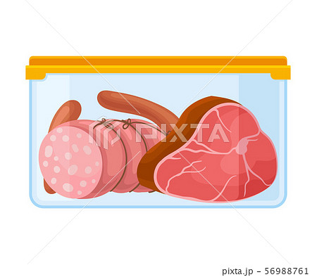 ontainer with sausages under a yellow lid. Vector illustration on a white background. ontainer with sausages under a yellow lid. Vector illustration on a white background. 56988761