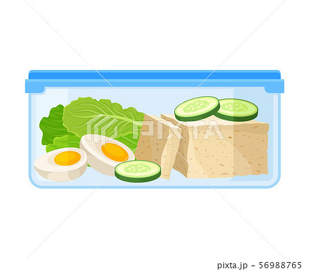 Container with feta cheese and vegetables. Vector illustration on a white background. Container with feta cheese and vegetables. Vector illustration on a white background. 56988765