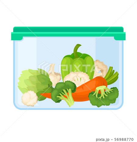 ontainer with vegetables under a turquoise lid. Vector illustration on background. ontainer with vegetables under a turquoise lid. Vector illustration on background. 56988770