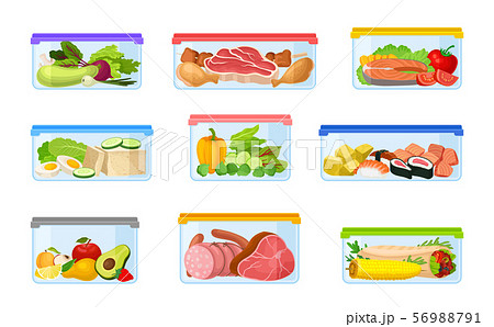 Set of containers with food. Vector illustration on a white background. 56988791