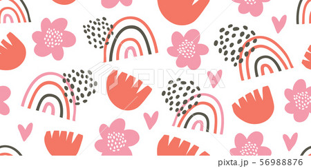 Seamless pattern with rainbows, hearts, flowers 56988876