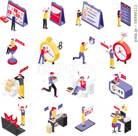 Deadline Isometric Icon Set 56990111