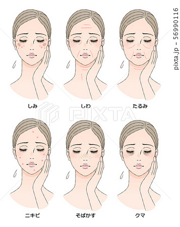 女性の顔 肌トラブルのイラスト素材 女性の顔 肌トラブルのイラスト素材