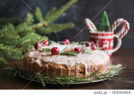 Homemade Christmas cake decorated cranberry  56990968