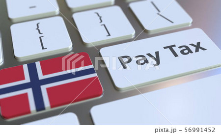 PAY TAX text and flag of Norway on the computer keyboard. Taxation related conceptual 3D rendering 56991452