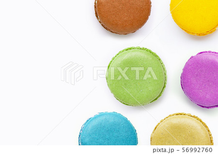 Colorful macarons isolated on white 56992760