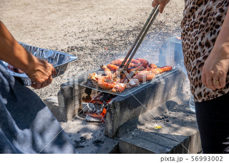 公園でソーセージで肉を作る 56993002