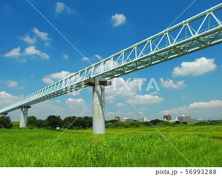 夏の江戸川河川敷とガス導管風景 56993288