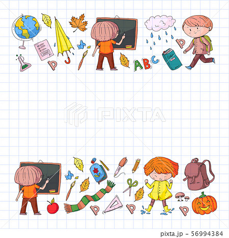 Back to school vector pattern. Education icons for children. 56994384