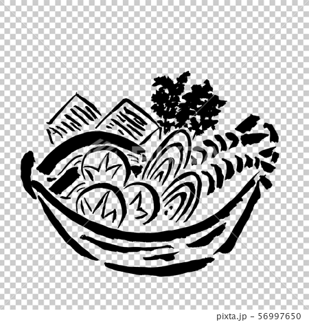 筆で描く鍋料理 墨の手描きイラスト のイラスト素材