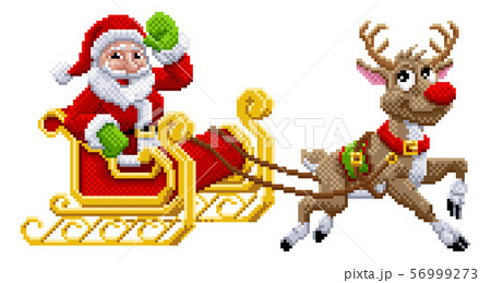 Santa Claus Reindeer Sleigh Christmas Pixel Art 56999273