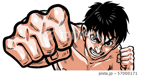 パンチ ボクシング 裸 上半身 格闘 男 殴る 拳 血 汗のイラスト素材
