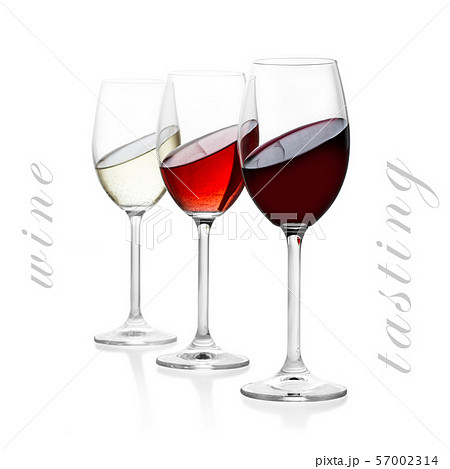 Red, rose and white wine in glass, isolated 57002314