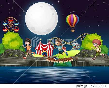 Scene background design with kids in the circus at 57002354
