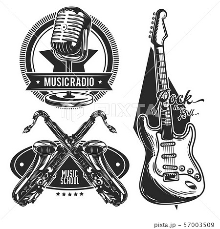 Set Of Different Musical Instruments Emblemsのイラスト素材