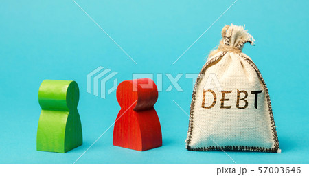 Two businessmen are standing near a money bag Two businessmen are standing near a money bag 57003646