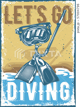diving equipment on vintage background. diving equipment on vintage background. 57004796