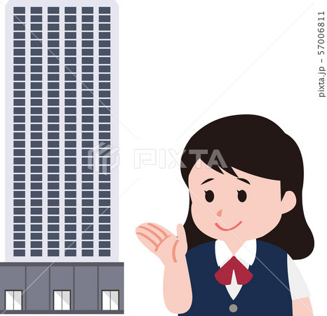 高層マンションと女性従業員のイラスト素材