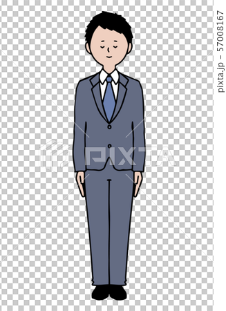 グレーのスーツ　男性　かしこまる　目を閉じる 57008167