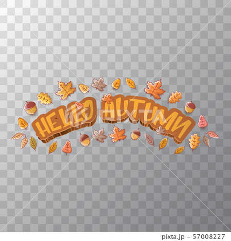 vector hello autumn banner or label with text and falling autumn leaves isolated on transparent 57008227