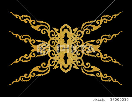 Pattern of gold metal frame carve flower on black 57009056