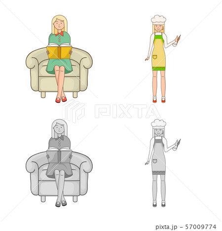 Vector illustration of posture and mood logo. Set of posture and female stock symbol for web. 57009774