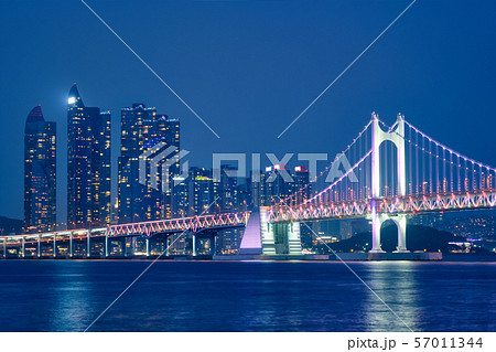 Gwangan Bridge and skyscrapers in the night. Busan, South Korea Gwangan Bridge and skyscrapers in the night. Busan, South Korea 57011344