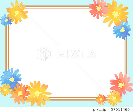 メッセージカード フレーム 枠 花柄 水色の背景 ベクター 素材のイラスト素材