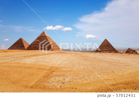 Sunny day in Giza desert, view on the Pyramids 57012431