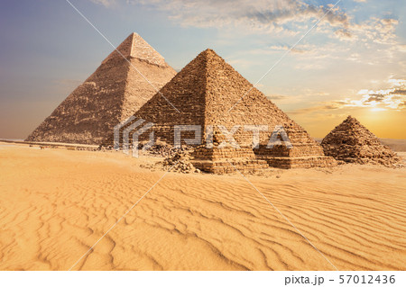 Beautiful sunset view of the Pyramid of Menkaure Beautiful sunset view of the Pyramid of Menkaure 57012436