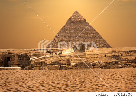 View on the Sphinx and the Pyramids, Giza desert, 57012500
