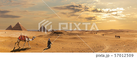 The Pyramids of Giza, desert panorama with the The Pyramids of Giza, desert panorama with the 57012509