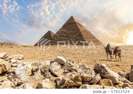 The Great Pyramids in the desert of Giza with the The Great Pyramids in the desert of Giza with the 57012524