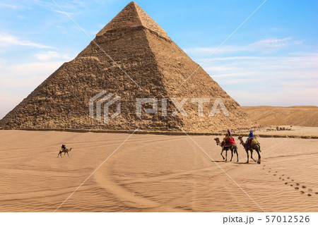 The Pyramid of Chephren and bedouins in the desert The Pyramid of Chephren and bedouins in the desert 57012526