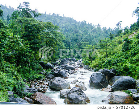 River Murti at Rocky Island Teesta, the Rangit river flowing through a dense pristine jungle in northeast of Rangpo Chu at Rangpo settlement just before the Teesta bridge at entrance to East Sikkim. River Murti at Rocky Island Teesta, the Rangit river flowing through a dense pristine jungle in northeast of Rangpo Chu at Rangpo settlement just before the Teesta bridge at entrance to East Sikkim. 57012726