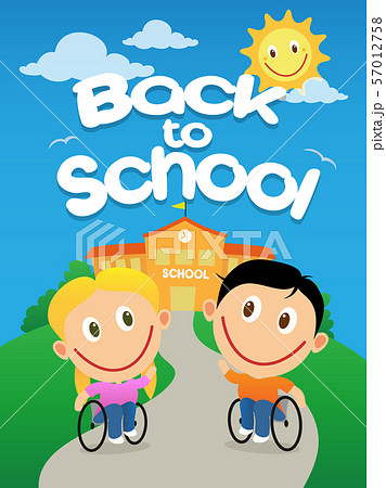 Happy girl and boy in wheelchair going back to Happy girl and boy in wheelchair going back to 57012758