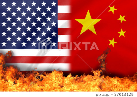 flags of half usa with half china on fire flags of half usa with half china on fire 57013129