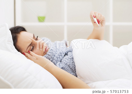 Cold And Flu. Portrait Of Ill Woman Caught Cold, Feeling Sick And Sneezing In Paper Wipe. Closeup Of 57013753