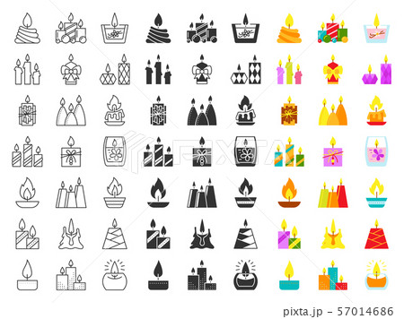 Candle flame light line flat fill vector icon set Candle flame light line flat fill vector icon set 57014686