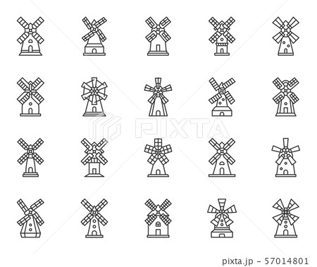 Windmill mill farm simple line icon vector set 57014801