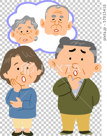 老いについて考えるシニアの夫婦の全身 老いについて考えるシニアの夫婦の全身 57015418