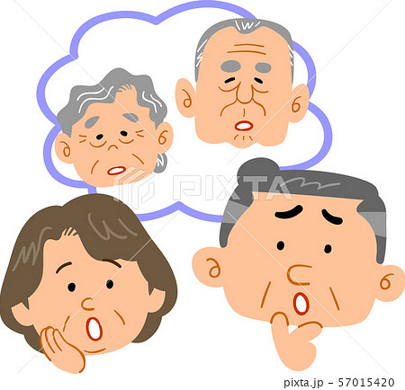 老いについて考えるシニアの夫婦の顔のイラスト素材