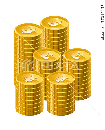 積み重ねたゴールドコイン 円 ドル ユーロ のイラスト 金融 投資のイメージ インフォグラフィックのイラスト素材