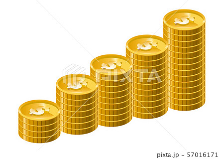 階段状に並んだゴールドコイン ドル のイラスト 金融 投資 貯金のイメージのインフォグラフィックのイラスト素材