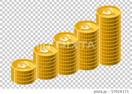 階段状に並んだゴールドコイン ドル のイラスト 金融 投資 貯金のイメージのインフォグラフィックのイラスト素材