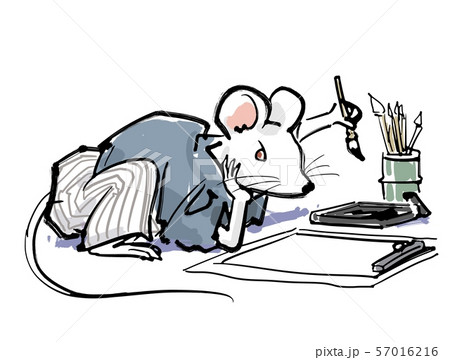 書初めをするネズミ 57016216